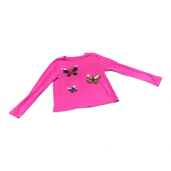 Wonder Nation Pink Butterfly Kids Long Sleeve Shirt Size 7/8(Medium) - Picture 2 of 3